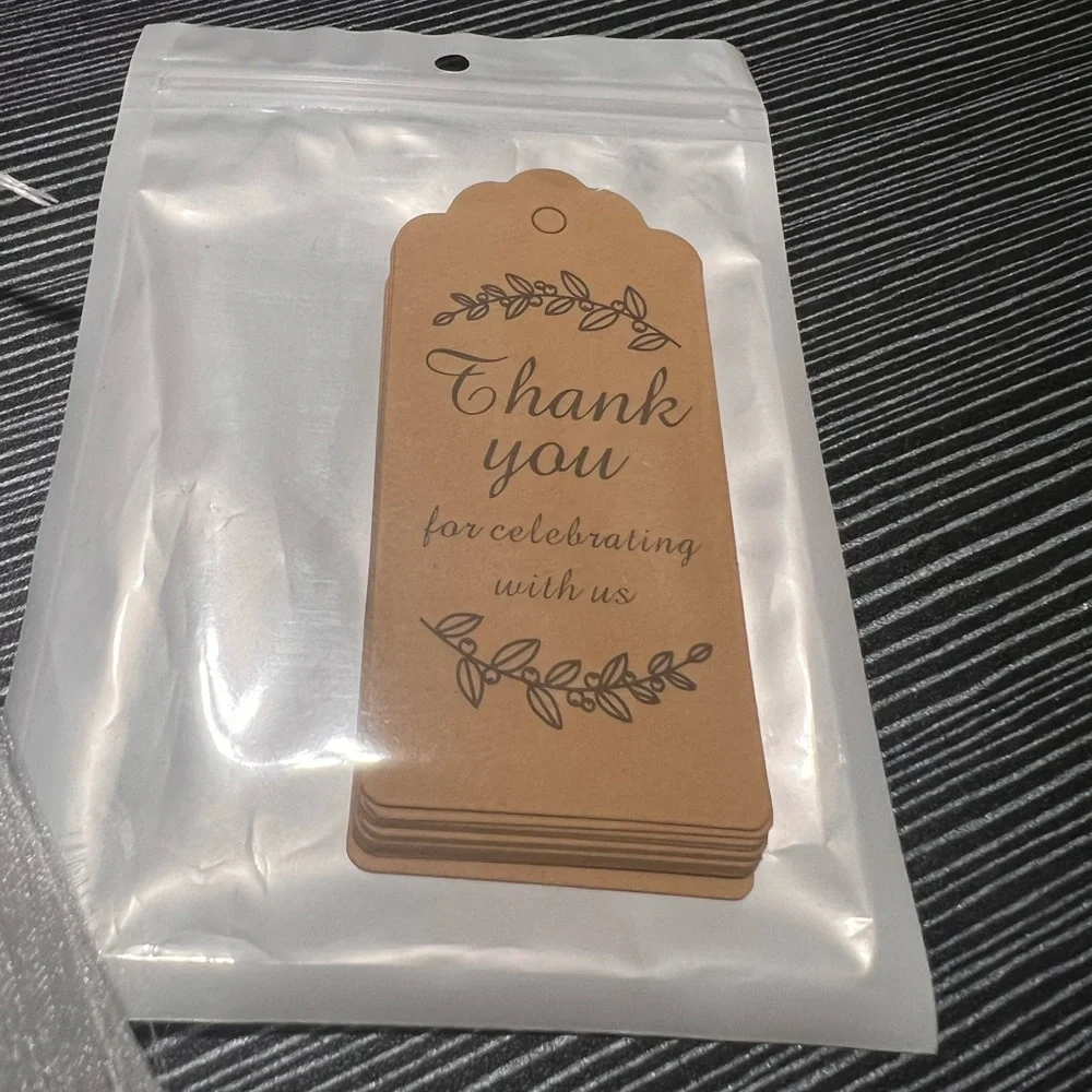“Thank You For Celebrating With Us” Gift Tags + White Organza Gift Bags, 12 Each